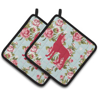 "Caroline's Treasures BB1081-RS-BU-PTHD Great Dane Shabby Chic Blue Roses Pot Holders (1 Pair), 7.5"" x 7.5"", Multicolor"