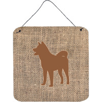 "Caroline's Treasures Akita Burlap and Brown Aluminum Metal Wall or Door Hanging Prints, 6 x 6"", Multicolor"