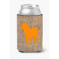 Akita Burlap and Orange Can or Bottle Beverage Insulator Hugger