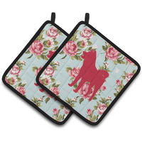 "Caroline's Treasures BB1082-RS-BU-PTHD Akita Shabby Chic Blue Roses Pot Holders (1 Pair), 7.5"" x 7.5"", Multicolor"