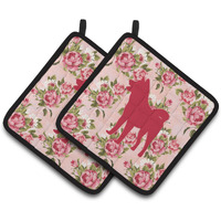 "Caroline's Treasures Akita Shabby Chic Pink Roses Pair of Pot Holders BB1082-RS-PK-PTHD, 7.5HX7.5W, Multicolor"