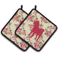 "Caroline's Treasures Akita Shabby Chic Yellow Roses Pair of Pot Holders BB1082-RS-YW-PTHD, 7.5HX7.5W, Multicolor"