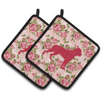 "Caroline's Treasures Rottweiler Shabby Chic Pink Roses Pair of Pot Holders BB1083-RS-PK-PTHD, 7.5HX7.5W, Multicolor"