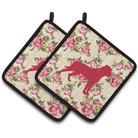 "Caroline's Treasures Rottweiler Shabby Chic Yellow Roses Pair of Pot Holders BB1083-RS-YW-PTHD, 7.5HX7.5W, Multicolor"