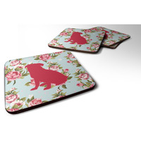 "Caroline's Treasures BB1084-RS-BU-FC Pug Shabby Chic Blue Roses Foam Coasters (Set of 4), 3.5"" H x 3.5"" W, Multicolor"