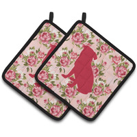 "Caroline's Treasures Pug Shabby Chic Pink Roses Pair of Pot Holders BB1084-RS-PK-PTHD, 7.5HX7.5W, Multicolor"