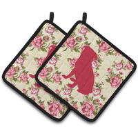 "Caroline's Treasures Pug Shabby Chic Yellow Roses Pair of Pot Holders BB1084-RS-YW-PTHD, 7.5HX7.5W, Multicolor"