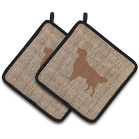 "Caroline's Treasures Golden Retriever Faux Burlap & Brown Pair of Pot Holders BB1085-BL-BN-PTHD, 7.5HX7.5W, Multicolor"