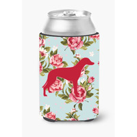 Greyhound Shabby Chic Blue Roses Can or Bottle Beverage Insulator Hugger BB1086