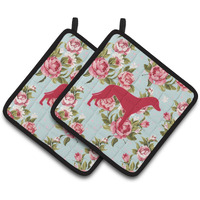 "Caroline's Treasures Greyhound Shabby Chic Blue Roses Pair of Pot Holders BB1086-RS-BU-PTHD, 7.5HX7.5W, Multicolor"