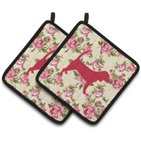 "Caroline's Treasures Beagle Shabby Chic Yellow Roses Pair of Pot Holders BB1087-RS-YW-PTHD, 7.5HX7.5W, Multicolor"
