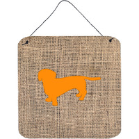 "Caroline's Treasures BB1088-BL-OR-DS66 Dachshund Burlap and Orange Aluminum Metal Wall or Door Hanging Prints, 6 x 6"", Multicolor"