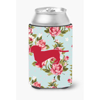 Dachshund Shabby Chic Blue Roses Can or Bottle Beverage Insulator Hugger BB1088