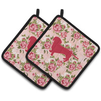 "Caroline's Treasures Dachshund Shabby Chic Pink Roses Pair of Pot Holders BB1088-RS-PK-PTHD, 7.5HX7.5W, Multicolor"
