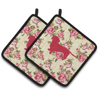 "Caroline's Treasures Dachshund Shabby Chic Yellow Roses Pair of Pot Holders BB1088-RS-YW-PTHD, 7.5HX7.5W, Multicolor"