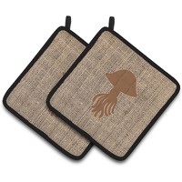 "Caroline's Treasures Jellyfish Faux Burlap & Brown Pair of Pot Holders BB1089-BL-BN-PTHD, 7.5HX7.5W, Multicolor"