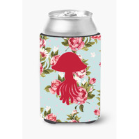 Jellyfish Shabby Chic Blue Roses Can or Bottle Beverage Insulator Hugger BB1089