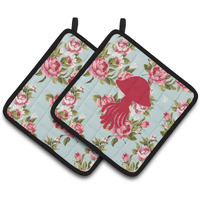 "Caroline's Treasures Jellyfish Shabby Chic Blue Roses Pair of Pot Holders BB1089-RS-BU-PTHD, 7.5HX7.5W, Multicolor"