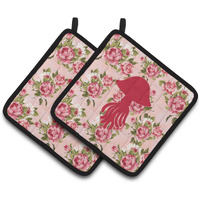 "Caroline's Treasures Jellyfish Shabby Chic Pink Roses Pair of Pot Holders BB1089-RS-PK-PTHD, 7.5HX7.5W, Multicolor"