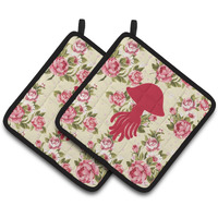 "Caroline's Treasures Jellyfish Shabby Chic Yellow Roses Pair of Pot Holders BB1089-RS-YW-PTHD, 7.5HX7.5W, Multicolor"