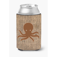 Octopus Burlap and Brown Can or Bottle Beverage Insulator Hugger