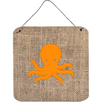 "Caroline's Treasures BB1090-BL-OR-DS66 Octopus Burlap and Orange Aluminum Metal Wall or Door Hanging Prints, 6 x 6"", Multicolor"