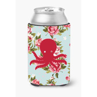 Octopus Shabby Chic Blue Roses Can or Bottle Beverage Insulator Hugger BB1090