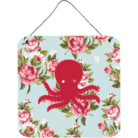 "Caroline's Treasures BB1090-RS-BU-DS66 Octopus Shabby Chic Blue Roses Wall or Door Hanging Prints, 6 x 6"", Multicolor"