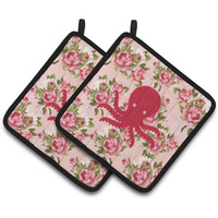"Caroline's Treasures Octopus Shabby Chic Pink Roses Pair of Pot Holders BB1090-RS-PK-PTHD, 7.5HX7.5W, Multicolor"