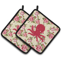"Caroline's Treasures Octopus Shabby Chic Yellow Roses Pair of Pot Holders BB1090-RS-YW-PTHD, 7.5HX7.5W, Multicolor"