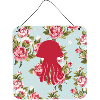 "Caroline's Treasures BB1091-RS-BU-DS66 Jellyfish Shabby Chic Blue Roses Wall or Door Hanging Prints, 6 x 6"", Multicolor"
