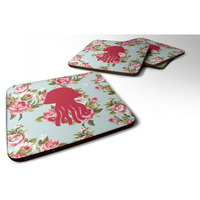 "Caroline's Treasures BB1091-RS-BU-FC Jellyfish Shabby Chic Blue Roses Foam Coasters (Set of 4), 3.5"" H x 3.5"" W, Multicolor"