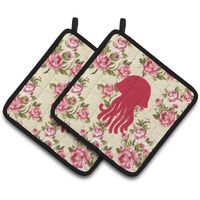 "Caroline's Treasures Jellyfish Shabby Chic Yellow Roses Pair of Pot Holders BB1091-RS-YW-PTHD, 7.5HX7.5W, Multicolor"