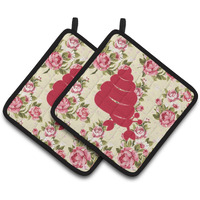 "Caroline's Treasures Hermit Crab Shabby Chic Yellow Roses Pair of Pot Holders BB1092-RS-YW-PTHD, 7.5HX7.5W, Multicolor"