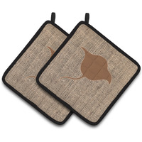"Caroline's Treasures Stingray Faux Burlap & Brown Pair of Pot Holders BB1094-BL-BN-PTHD, 7.5HX7.5W, Multicolor"
