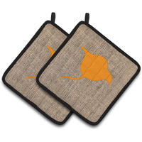 "Caroline's Treasures Stingray Faux Burlap & Orange Pair of Pot Holders BB1094-BL-OR-PTHD, 7.5HX7.5W, Multicolor"
