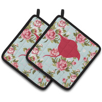 "Caroline's Treasures Stingray Shabby Chic Blue Roses Pair of Pot Holders BB1094-RS-BU-PTHD, 7.5HX7.5W, Multicolor"