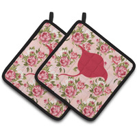 "Caroline's Treasures Stingray Shabby Chic Pink Roses Pair of Pot Holders BB1094-RS-PK-PTHD, 7.5HX7.5W, Multicolor"