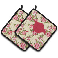 "Caroline's Treasures Stingray Shabby Chic Yellow Roses Pair of Pot Holders BB1094-RS-YW-PTHD, 7.5HX7.5W, Multicolor"