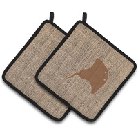 "Caroline's Treasures Stingray Faux Burlap & Brown Pair of Pot Holders BB1095-BL-BN-PTHD, 7.5HX7.5W, Multicolor"