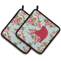 "Caroline's Treasures Stingray Shabby Chic Blue Roses Pair of Pot Holders BB1095-RS-BU-PTHD, 7.5HX7.5W, Multicolor"