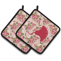 "Caroline's Treasures Stingray Shabby Chic Pink Roses Pair of Pot Holders BB1095-RS-PK-PTHD, 7.5HX7.5W, Multicolor"