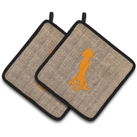 "Caroline's Treasures Squid Faux Burlap & Orange Pair of Pot Holders BB1096-BL-OR-PTHD, 7.5HX7.5W, Multicolor"