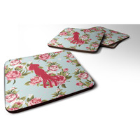 "Caroline's Treasures BB1096-RS-BU-FC Squid Shabby Chic Blue Roses Foam Coasters (Set of 4), 3.5"" H x 3.5"" W, Multicolor"