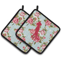"Caroline's Treasures Squid Shabby Chic Blue Roses Pair of Pot Holders BB1096-RS-BU-PTHD, 7.5HX7.5W, Multicolor"