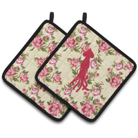 "Caroline's Treasures Squid Shabby Chic Yellow Roses Pair of Pot Holders BB1096-RS-YW-PTHD, 7.5HX7.5W, Multicolor"