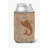 Fish - Sword Fish Burlap and Brown Can or Bottle Beverage Insulator Hugger BB1097