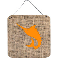 "Caroline's Treasures Fish-Sword Fish Burlap and Orange Wall or Door Hanging Prints, 6 x 6"", Multicolor"