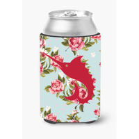Fish - Sword Fish Shabby Chic Blue Roses Can or Bottle Beverage Insulator Hugger BB1097