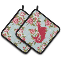 "Caroline's Treasures Fish - Sword Fish Shabby Chic Blue Roses Pair of Pot Holders BB1097-RS-BU-PTHD, 7.5HX7.5W, Multicolor"